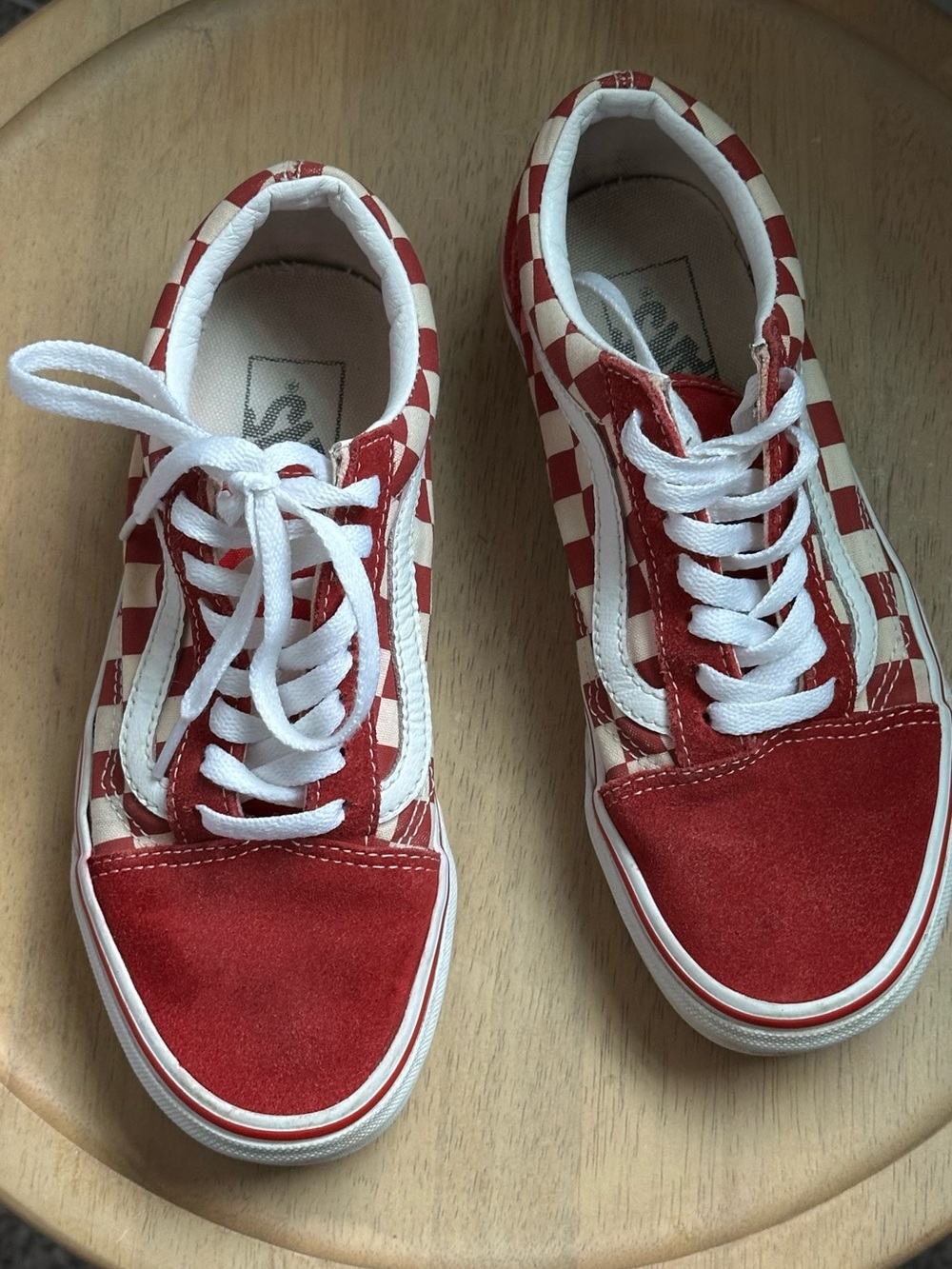Vans Kids Red and White Checkerboard Old Skool Sneakers